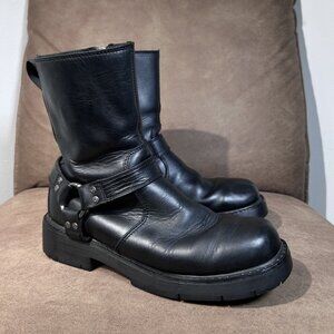 Harley Davidson Side Street Black Leather Side Zip Moto Boots MEN'S 8